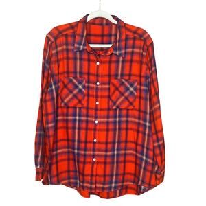 Womens Mossimo Long Sleeve Red/Orange/Blue Boyfriend Flannel Shirt, Sz XL